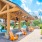 Gazebo with chairs and strung lights