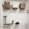 a walk-in closet with shelving