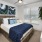 a bedroom with a bed and a fan
